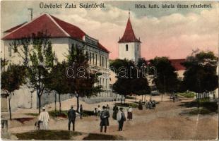 1910 Zalaszántó, Római katolikus iskola és utca (EB)