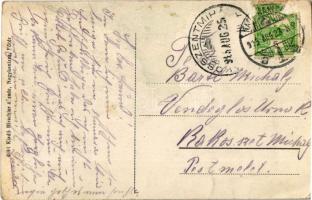 1915 Nagykanizsa, Erzsébet királyné tér, piac, Edison színház (mozi). Hirschler tőzsde kiadása  (Rb)