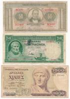 Görögország 1939. 50D + 1978. 100D (3x) + 1927. 50D + 1987. 1000D T:III,III- Greece 1939. 50 Drachmai + 1978. 100 Drachmai (3x) + 1927. 50 Drachmai + 1987. 1000 Drachmai C:F,VG