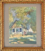 Lázár Oszkár (1890-?): Alföld. Akvarell, papír, jelzett, datált (916), üvegezett fa keretben. 28x21 cm