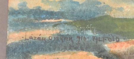 Lázár Oszkár (1890-?): Alföld. Akvarell, papír, jelzett, datált (916), üvegezett fa keretben. 28x21 ...