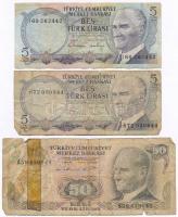 Törökország 1970. 5 db 5L (2x), 50L, 100L, 10000L T:III-IV Turkey 1970. 5 pieces 5 Lira (2x), 50 Lira, 100 Lira, 10000L C:F-G
