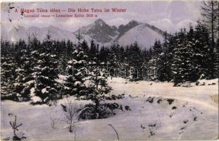 1918 Tátra, Magas-Tátra, Vysoké Tatry; Lomnici csúcs télen (2635 m) / Lomnitzer Spitze im Winter / High Tatras in winter, mountain peak (EK)
