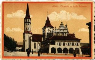 Lőcse, Levoca; Városháza és katolikus templom. Braun Fülöp kiadása / town hall, Catholic church