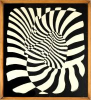 Victor Vasarely (1908-1997): Zebrák. Ofszet, papír, jelzett a nyomaton, üvegezett fa keretben, 48×44 cm