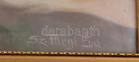 Sz. Fliegl Éva (?-): Virágcsendélet. Olaj, vászon, üvegezett fa keretben,  39,5×49,5 cm