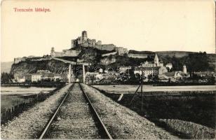Trencsén, Trencín; vár, vasúti híd, vasúti pálya / Trenciansky hrad / castle, railway bridge, railway track
