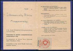 1949 X. Nyári Főiskolai Világbajnokság igazolvány