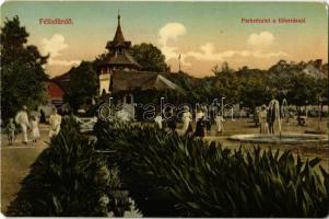 1911 Félixfürdő, Baile Felix; park és főforrás, fodrász. Singer Ferenc kiadása / park and main spring well, hairdresser  (EM)