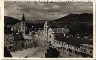 1942 Rozsnyó, Roznava; Fő tér, Székesegyház és a Premontrei gimnázium, Sajó-Vidék, Schnitzer üzlete, Tátra Bank, majális útvonala / main square, cathedral, grammar school, shops, bank