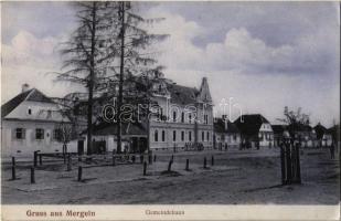 Morgonda, Mergeln, Merghindeal; Városháza / Gemeindehaus / town hall + Zensuriert K.u.K. Mil. Briefzensur Brassó