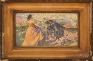 Csók István (1865 - 1961). A tavasz ébredése. Nyomat, sérült üvegezett fa keretben, 14×24 cm