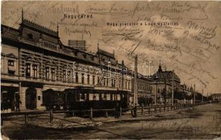 1908 Nagyvárad, Oradea; Nagy piac tér, Lloyd épület, villamos, Andrényi Károly és fiai üzlete. W.L. 971. / square, tram, shops (Rb)