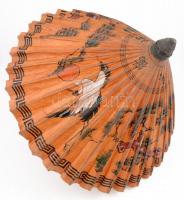 Régi japán ernyő, rizspapír, fa nyéllel. Kézzel festett,  növényi motívumokkal, nappal, madárral és ...