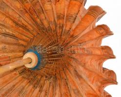 Régi japán ernyő, rizspapír, fa nyéllel. Kézzel festett,  növényi motívumokkal, nappal, madárral és ...