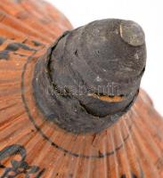 Régi japán ernyő, rizspapír, fa nyéllel. Kézzel festett,  növényi motívumokkal, nappal, madárral és ...