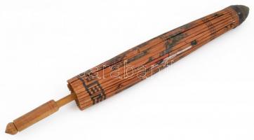 Régi japán ernyő, rizspapír, fa nyéllel. Kézzel festett,  növényi motívumokkal, nappal, madárral és ...