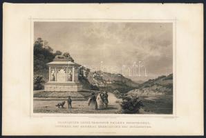 1860 Segesvár Skariatine orosz tábornok emlékével metszet / Sighişoara with the monument of Skariatine Russian general engraving 16x24cm