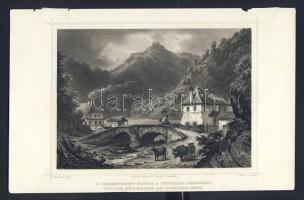 1860 Verestorony metszet / Rosia Montana engraving 16x24cm (apró szakadás / small tear)