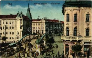 1929 Kolozsvár, Cluj; Hídrészlet, Arthur Heilper üzlete, hirdetőoszlop / bridge, shops, advertising column