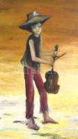 Szabó jelzéssel: Fiú hegedűvel. Olaj, farost, 90×60 cm