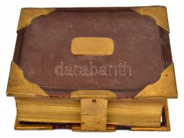 cca 1890-1900 Régi egészbőr, rézveretes fotóalbum, aranyozott lapélekkel, réz kapoccsal, a kötése sé...