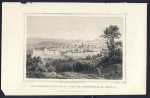 1860 Kassa katonai nevelőintézettel metszet / Kosice with military school engraving 16x24cm (apró szakadás / small tear)