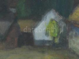 Pap Géza jelzéssel: Faluszéle. Olaj, karton, jelzett, üvegezett keretben, 22×31 cm