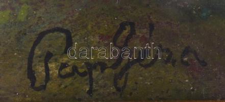 Pap Géza jelzéssel: Faluszéle. Olaj, karton, jelzett, üvegezett keretben, 22×31 cm