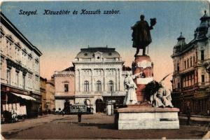 1925 Szeged, Klauzál tér és Kossuth szobor, villamos, Grosz üzlete (EK)