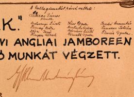 1929 Emléklap a 90. ö. Sz. SZ.I.K. cserkészcsapat angliai jamboreen való részvételének emlékére, sok...