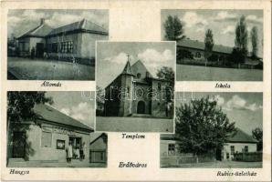 1949 Erdőváros (Erdőkertes), Vasútállomás, Iskola, Templom, Hangya Szövetkezet üzlete, Rubics üzletház (fl)