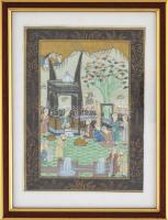 Orientális jelenet. Selyemkép, üvegezett fa keretben, 19,5x14 cm