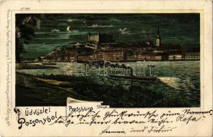 1900 Pozsony, Pressburg, Bratislava; vár, este / castle at night. Regel & Krug No. 1898. litho (EK)