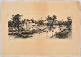 Gy. Molnár István (1933-2010): Szentendrei piac. Rézkarc, papír, jelzett, foltos, 19,5×48 cm