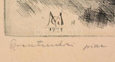 Gy. Molnár István (1933-2010): Szentendrei piac. Rézkarc, papír, jelzett, foltos, 19,5×48 cm