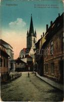 1918 Nagyszeben, Hermannstadt, Sibiu; Evangélikus népiskola és templom. Vasúti Levelezőlapárusítás 1. sz. / Lutheran church and school (EK)