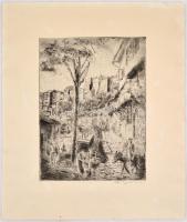 Aszódi Weil Erzsébet (1901-1976): Mediterrán város.  Rézkarc, papír. Jelzett. 34x24,5 cm