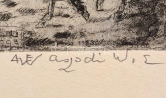 Aszódi Weil Erzsébet (1901-1976): Mediterrán város.  Rézkarc, papír. Jelzett. 34x24,5 cm