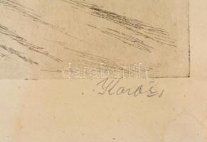 Olvashatatlan jelzéssel: Juhász  Rézkarc, papír. Jelzett. Üvegezett keretben. Foltos. 16,5x22,5 cm