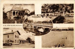 Balatonmáriafürdő, vasútállomás, strand, park, Csatornahíd, Vitéz Sólyomvári Schnetzer villa  (EK)