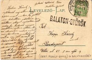 1907 Vonyarcvashegy, Szent Mihály-dombi kápolna, gőzhajó. Vasvári József kiadása + "BALATON-GYÖ...