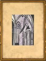Olvashatatlan jelzéssel: Gótikus templombelső. Monotípia, papír. Üvegezett, sérült keretben, 21×15 c...