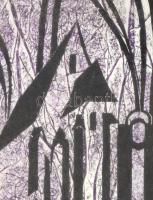 Olvashatatlan jelzéssel: Gótikus templombelső. Monotípia, papír. Üvegezett, sérült keretben, 21×15 c...