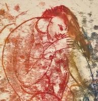 Jelzés nélkül: Ülő akt. Monotípia, papír. Fa keretben, 52,5×37 cm