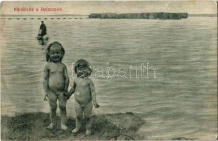 1913 Balaton, fürdőző kisgyerekek