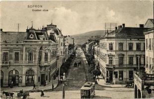 1910 Sopron, Erzsébet utca, villamos. Kummert L. 399.