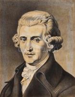 Barsvári 1958 jelzéssel: Joseph Haydn. Szén, papír, foltos, kartonra kasírozva. Sérült fa keretben, 41,5×32 cm