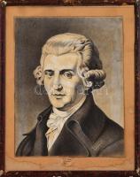 Barsvári 1958 jelzéssel: Joseph Haydn. Szén, papír, foltos, kartonra kasírozva. Sérült fa keretben, ...