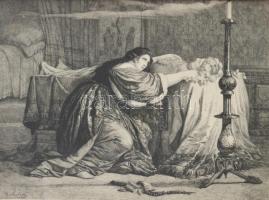 Carl/Karl Swoboda (1824-1870): Johanna von Castilien (II Johanna kasztíliai királynő). Rézkarc (a saját festménye után), papír, foltos, üvegezett fa keretben, 24,5×33,5 cm
